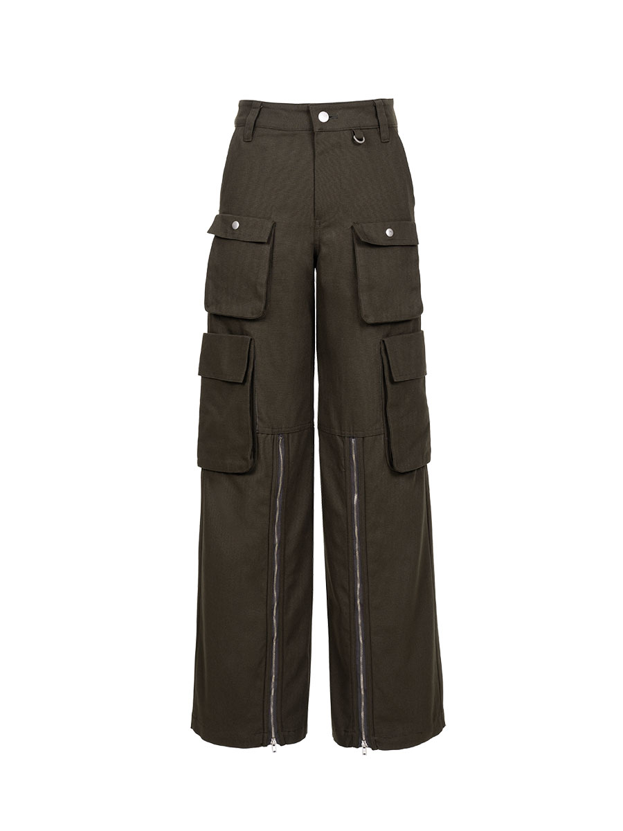 zipper cargo pants (khaki)
