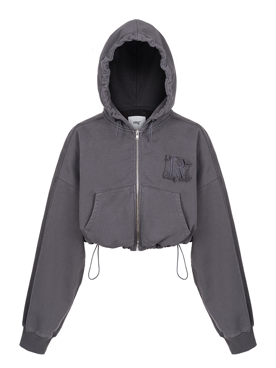 Patch Worked Crop Hoodie (Charcoal)