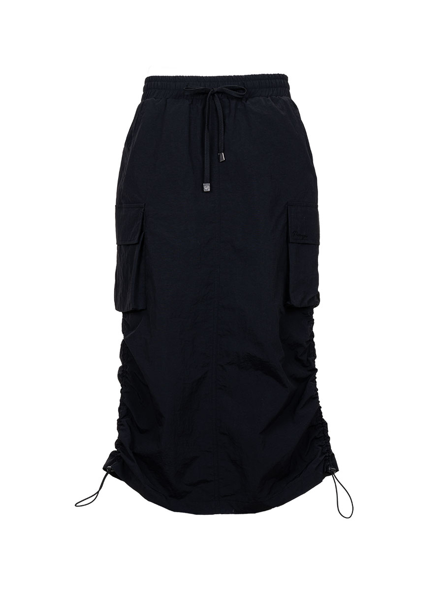 Shirring nylon skirt (black)