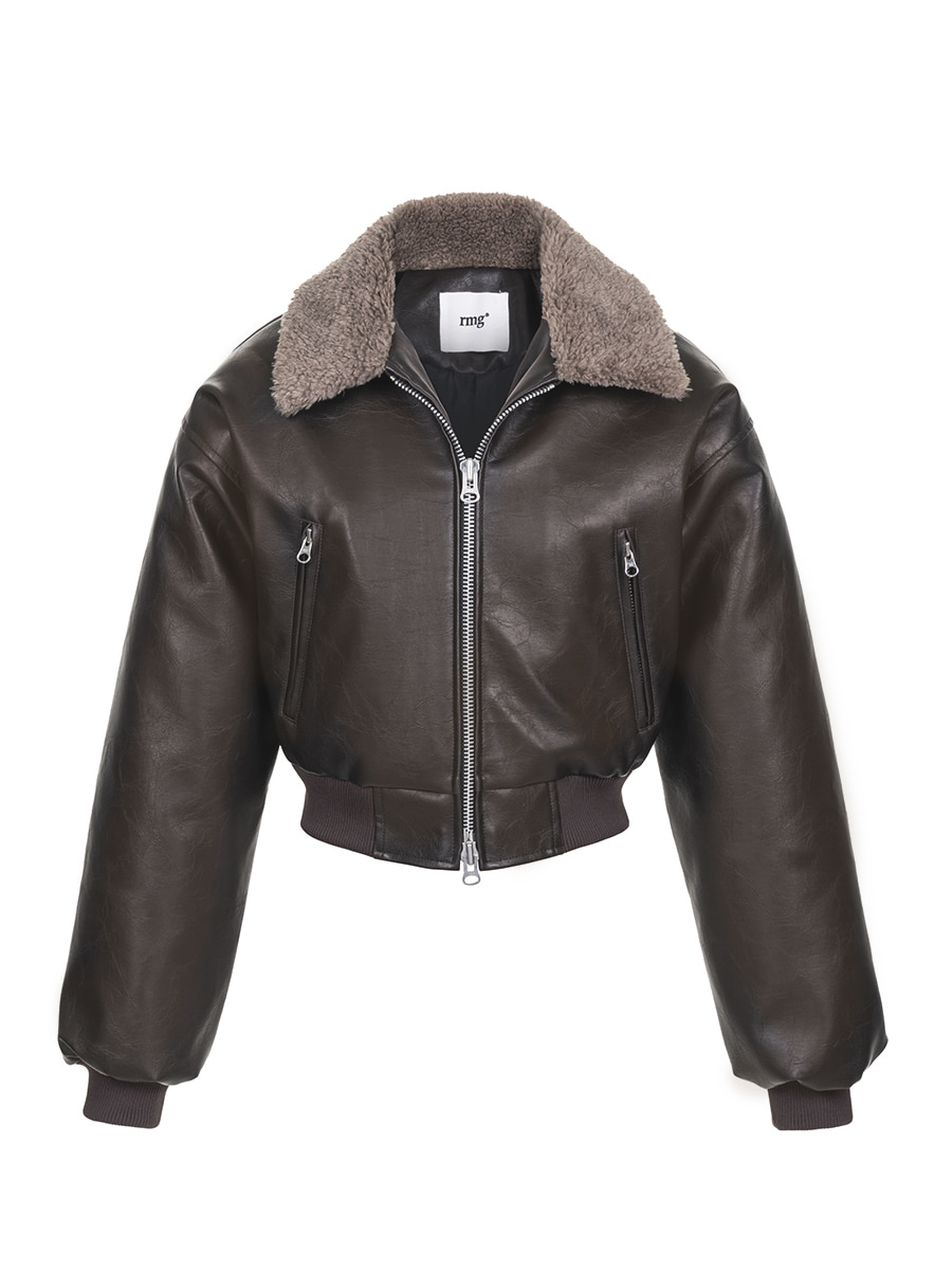 Crack Laether Shearling Jacket (Brown)