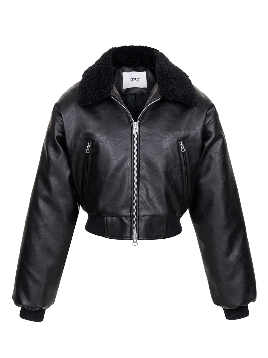 Crack Leather Shearling Jacket (Black)