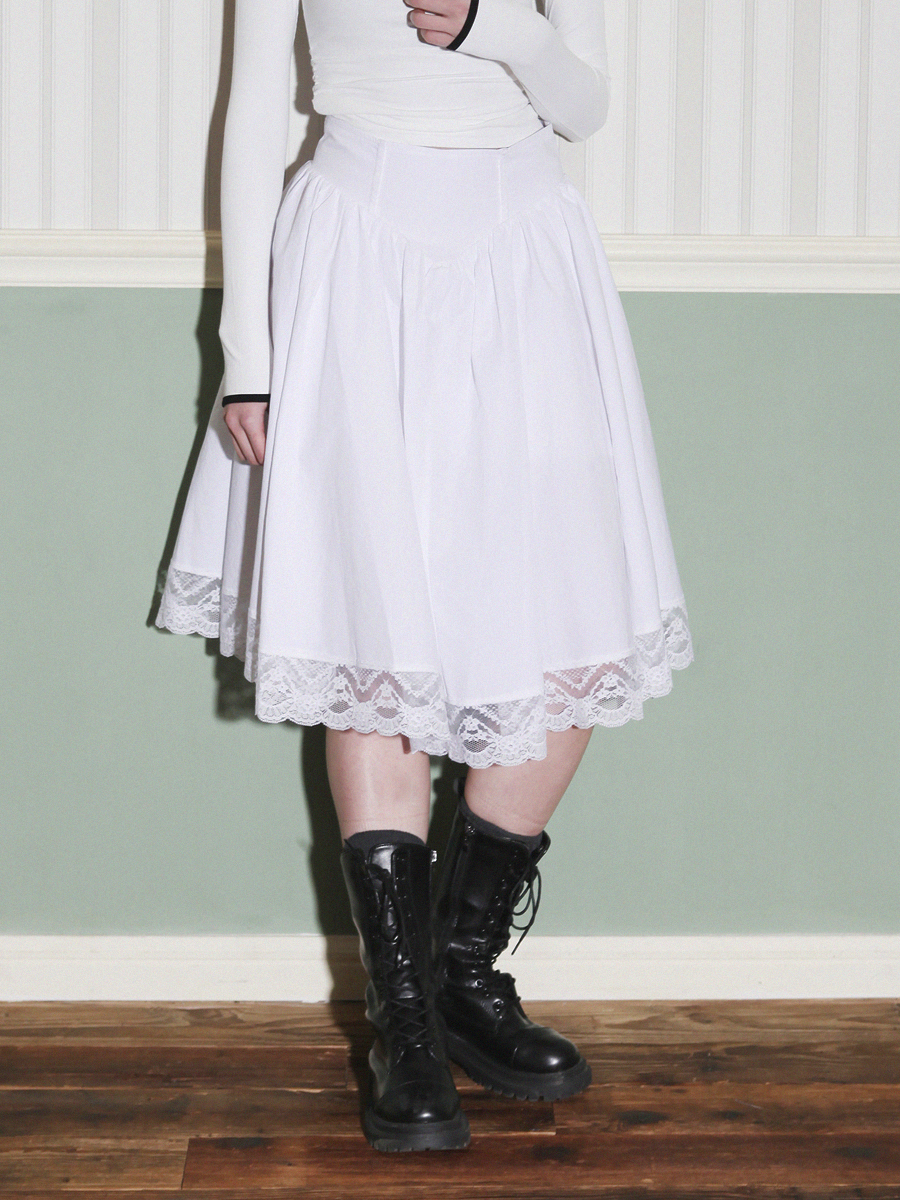Corset Lace Hem Skirt (White)